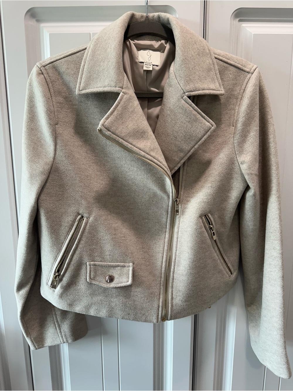 Joie Light Gray Wool-Blend Moto Jacket